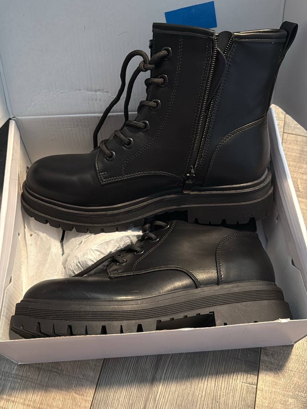 Dream Pairs Black Lace-Up Combat Boots with Side Zipper